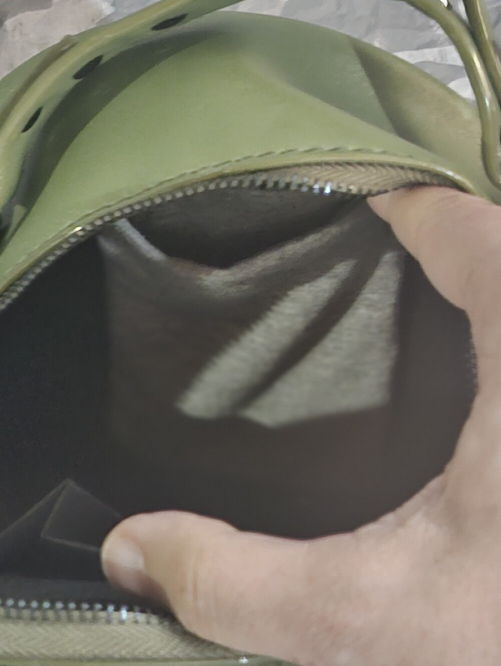 Round Olive Green Studded Crossbody with Badge Accents - Picture 4 of 4